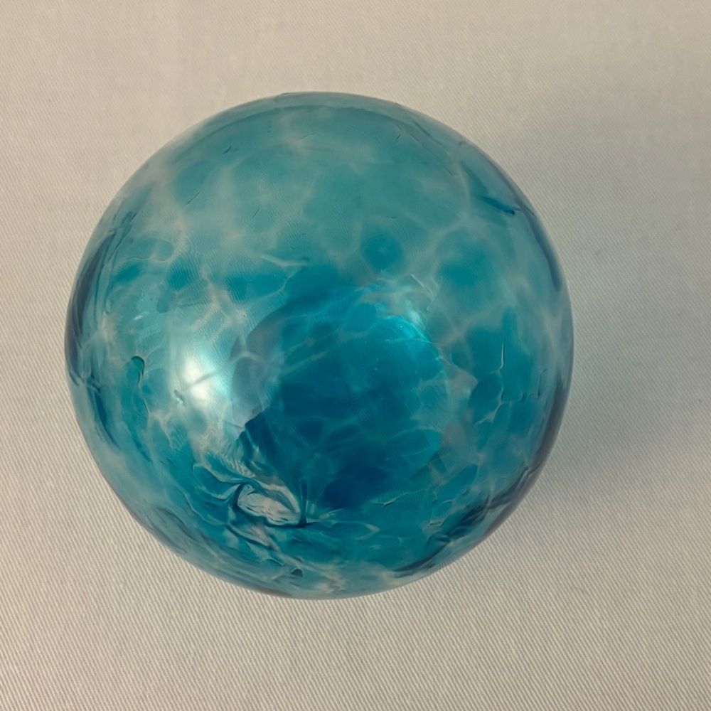 Wishing Ball Gratitude Globe With Note Pads Handblown Glass Crackle Teal Blue - Picture 5 of 6